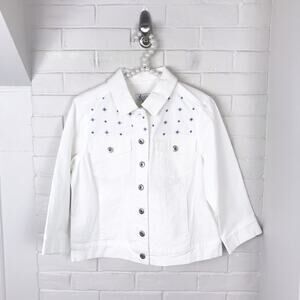 Denim & Company White Denim Jacket w Embroidered Detailing Size XS